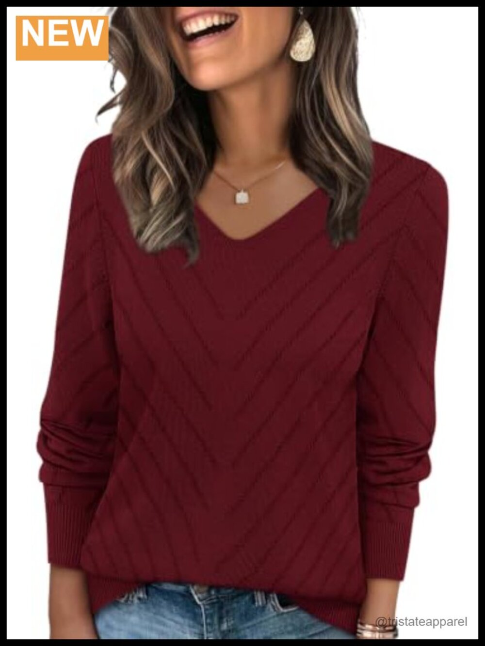 Womens V Neck Knit Sweater Long Sleeve Lightweight Pullover